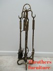 Antique Italian Hand Hammered Wrought Iron Gold Gilt Fireplace Tools Set Regency