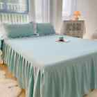 1pc Solidcolor Bed Skirt Wtih Lace All Around All-seasons Bed Cover With Ruffles