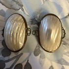 Pair Of Antique Vtg Victorian Mother Of Pearl Shell Trinket Box Hinged Pill Box 