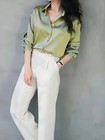 Plus Size Silk Long Sleeve Button-down Blouse Women Casual Office Top
