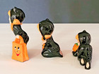 Lefton Halloween Girl Cat Costume Pumpkin Bag 3 Pc Set
