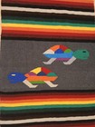 Vtg Mexican Woven Cotton Blanket Rug Turtle  79x44 Rustic Southwestern Serape