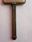 Vintage Gold Tone Handheld Vanity Mirror Floral Embossed Fluted Handle 12   