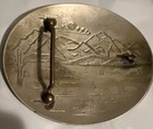 German Silver Trophy Belt Buckle Team Roping Cowboy Rodeo Western Vintage