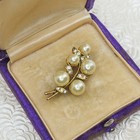 Vintage 1960s Imitation Pearl And Rhinestone Gold Plate Cluster Costume Brooch