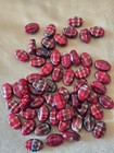 Lot Of 29 Czech Glass  Oval Pressed Beads  Red  Brown  White  18x12x8mm