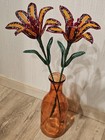 Bright Tricolor French Beaded Lilies     Handmade Everlasting Flowers     Set Of 2 