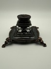 Vintage Art Deco Glass Ink Well With Metal Lid And Base Ornate Victorian