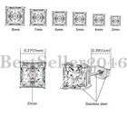 3-8mm Stainless Steel Square Princess Cut Cubic Zirconia Men Women Stud Earrings