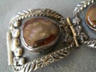 Native American Navajo Lg Fire Agate Sterling Silver Panel Watch Bracelet Signed