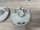 Vtg 1950s Lefton China Floral Chamberstick Candle Holders Pair Kw9058p Japan