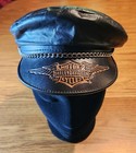 Harley Davidson Usa Leather Biker Hat W chain And Hd Brim Stamp- Sz Xs-euc 
