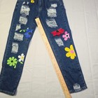 Women s Distressed Flower Patch Jeans Size Small Blue Ripped Floral Denim K47