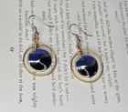 Vintage Earrings Round Gold-tone Metal Hoops On Hooks W Blue Enamel Accent