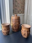 Vtg Hand Carved Mugs Ukrainian Traditional Folk Art Wooden Pyrography Paint 3 5 