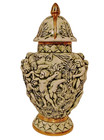 Ornate Mid 20th Century Covered Baroque Urn  Cherubs In Raised Relief  Gilt Trim