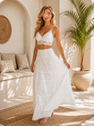 White A-line Long Skirt Eyelet Embroidery Cotton Resort Wear Free Size