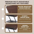 Premium Adjustable Bookstand For Desk - 360   Swivel Wooden Book Holder For Readi