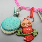 Vintage Bell Charm Necklace Owl Gum Ring Clock Thermos Pink Chain 24 Inch