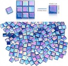 Iridescent Glass Mosaic Tiles For Crafts Bulk Square Blue Mosaic Pieces Glass   