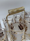 Vtg Mcm Libbey Frosted Glass Gold Leaves Tumbler Set Of 8 Glasses With Carrier