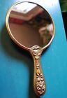 Antique Silver Plate brass Repousse Art Nouveau Hand Held Vanity Mirror Gorgeous