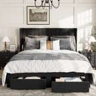 Full queen king Upholstered Platform Bed- 2 Storage Drawers   Wingback Headboard