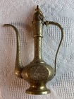 Vtg Boho Brass Middle Eastern Persian Teapot Pitcher Engraved Floral Oil Read