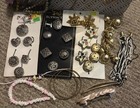 Lot Of  50 Vintage Jewelry Pieces  Necklaces Rings Earrings Button Covers