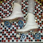 Vtg White Leather Chicago Roller Skates With Case   Sure Grip 99p Wheels   Sz  7