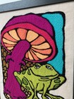 Groovy Frog   Mushroom Crewel Embroidery Retro Vintage Style Handmade 