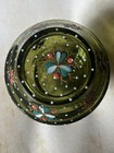 Vintage Bohemian Green Enamel Painted Glass Trinket vanity Box  Unique Shape art
