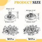 50 Sets Leather Rivets  12mm Double Cap Rivets 8mm Height Tubular Studs  Silver