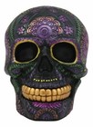 Semi Metallic Black Day Of The Dead Floral Sugar Skull Figurine Dod Skulls Decor