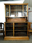 Antique Cupboard Oak Country Store 2pc Cabinet Sliding Glass Display Case Ships 