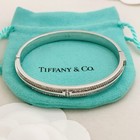 Tiffany   Co  925 Sterling Silver Pav   Diamond T Bangle Bracelet