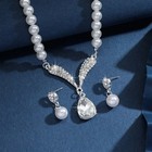 3pcs Pearl Drop Necklace Earrings Set Women Wedding Party Fashion Jewelry Gift