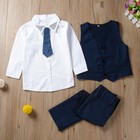 4pcs Kids Baby Boys Waistcoat tie shirt pants Outfits Clothes Gentleman Suit Set