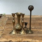 Vintage Brass Candlestick Holders Set Of 5 Mixed Lot