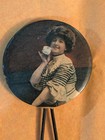 Antique Advertising Celluloid Hand Mirror     Early 1900s Lithograph Portrait       