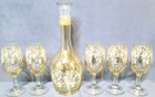 Vintage Retro West Virginia Glass Decanter Wine Bottle   5 Glasses Grape Pattern