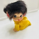 Vintage 1950   s Pixie Elf Figurine Ceramic Pointy Ears Furry Hair Rare Yellow