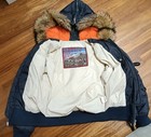 Dsquared Mens Blue Bomber Jacket Size 52 Hooded Fur Edge Zip