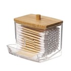 Cotton Swab Storage Box Double Head Wood Baby Cotton Swabs Transparent Square Ba