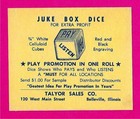 Celluloid Juke Box 3 4 Inch Dice Taylor Sales Belleville Old Store Stock