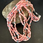 Navajo Blue Turquoise Pink Coral Sterling Silver 5 Strand Necklace 20    17840