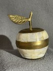 Vintage Solid Brass Mother Of Pearl Inlay Apple Jewelry Trinket Box Teacher Leaf