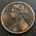 Ex Rare 1875 H Clear Date Queen Victoria Bun Head Penny Coin  l2