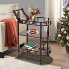3-tier Rolling Kitchen Trolley Cart Wood Pu Storage Drawers Shelves With Wheels