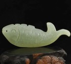 Chinese Antique Old Natural Pure Natural Jade Hand Carved Fish Pendant Necklace